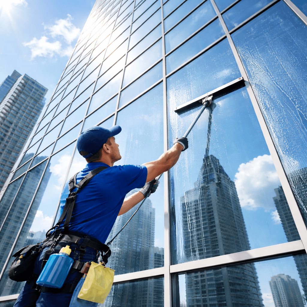 Glasbewassing van een bedrijfspand